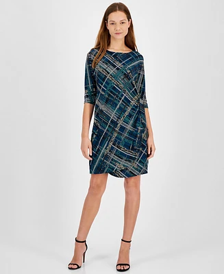 Robbie Bee Petite 3/4-Sleeve Gathered-Waist Jersey Shift Dress