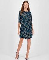 Robbie Bee Petite 3/4-Sleeve Gathered-Waist Jersey Shift Dress