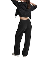 Dkny Sport Women's Embroidered-Logo Wide-Leg Fleece Sweatpants