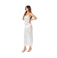 Edikted Women's Embroidered Backless Sheer Knit Maxi Dress