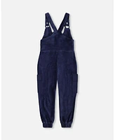 Deux par Big Girls Velvet Stretch Cargo Overalls Navy