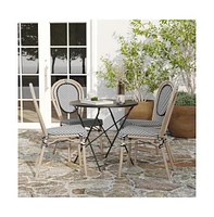 Merrick Lane Mael Set Of Four Stacking Thonet Bistro Style Chair With Textilene Seat And Bamboo Finished Metal Frame For Indoor/Outdoor Use