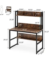 Tribesigns Computer Desk with Hutch, Wooden Small 42-inch Desk, Industrial Simple Office Desk with Storage Space for Home Office