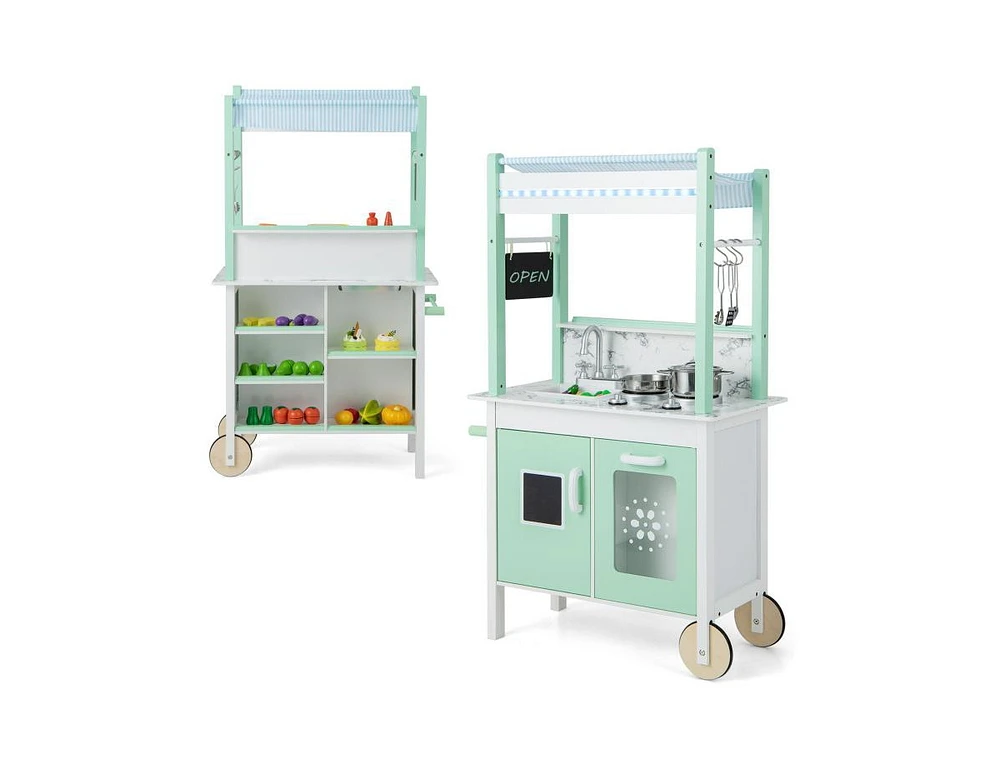 Slickblue Double-sided Pretend Play Kitchen with Remote Control and Led Light Bars-Green