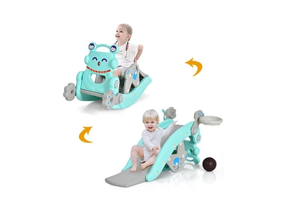 Slickblue 4-in-1 Rocking Horse and Slide Set for Kids-Blue