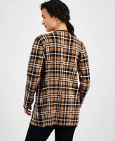 Kasper Women's Plaid Collarless Long-Sleeve Sweater