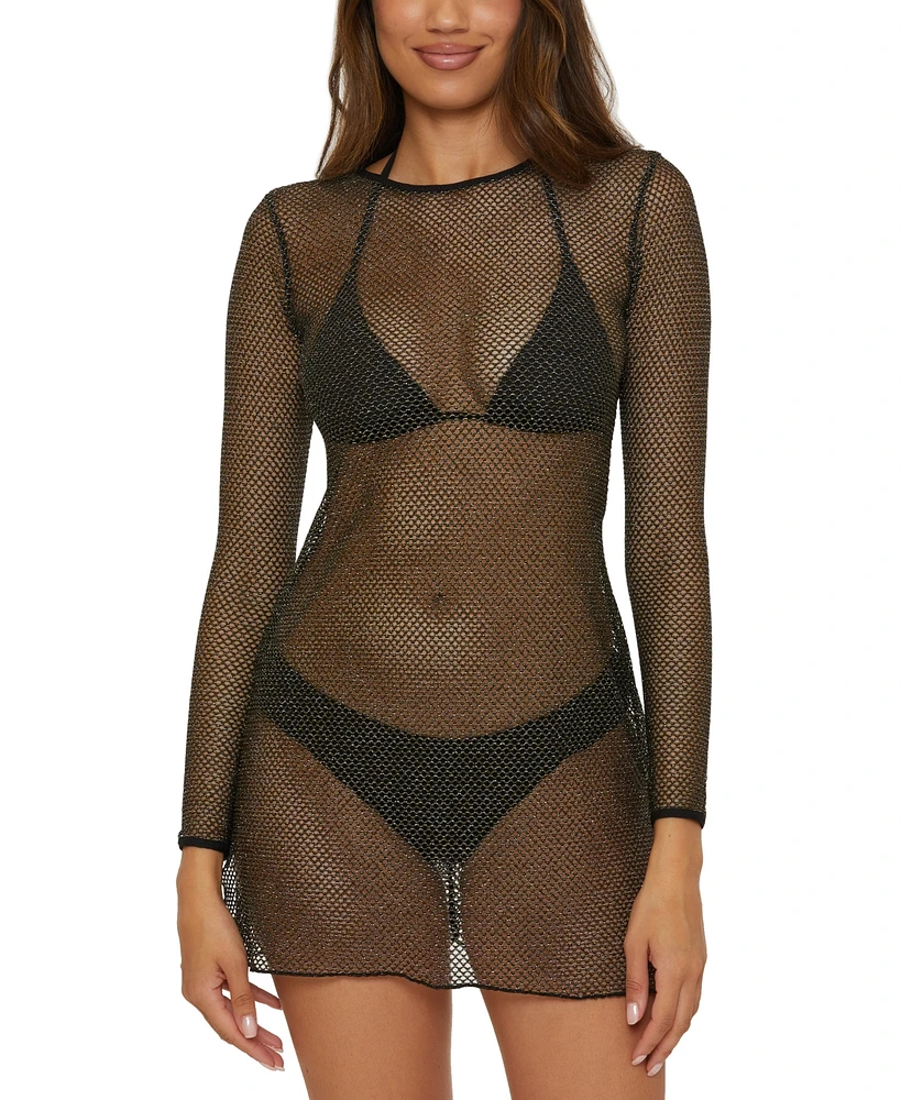 Becca Women's Metallic Fishnet Cover-Up Dress