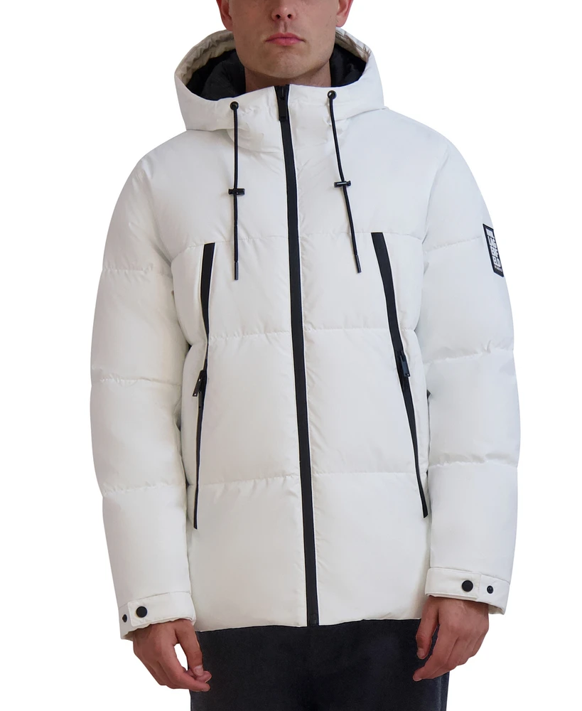 Karl Lagerfeld Men's Hooded Puffer with Elongated Zipper Pockets