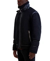 Karl Lagerfeld Men's Fleece Faux-Leather Trim Jacket