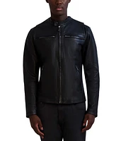 Karl Lagerfeld Men's Band-Collar Distressed Leather Jacket