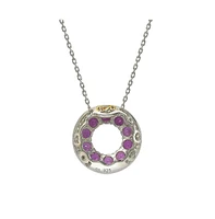 Suzy Levian New York Pink Sapphire & Lab-Grown White Sapphire Double Circle Eternity Pendant Necklace in Sterling Silver by Suzy Levian