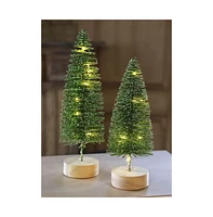 Slickblue Led Lighted Bottle Brush Tree With Wood Base (Set of 4)