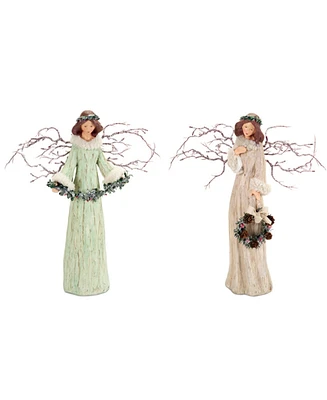 Slickblue Holiday Angel Figurine With Branch Wings (Set of 2)