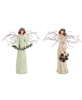 Slickblue Holiday Angel Figurine With Branch Wings (Set of 2)