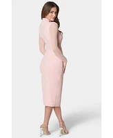 Bebe Women's Mesh Inset Long Sleeve Midi Dress