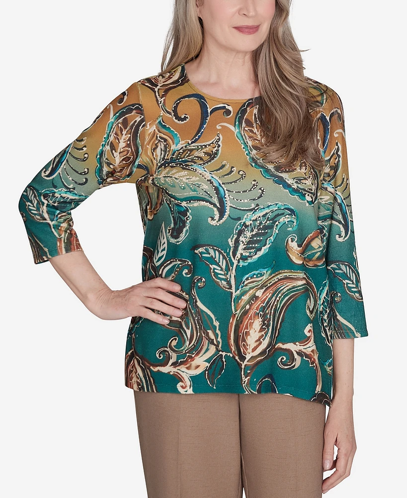 Alfred Dunner Women's Emerald Isle Paisley Ombre Top