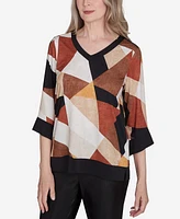 Alfred Dunner Women's Rue Rivoli V-Neck Patchwork Sweater