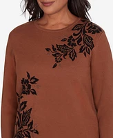 Alfred Dunner Women's Rue Rivoli Floral Embroidery Top with Three Quarter Sleeves