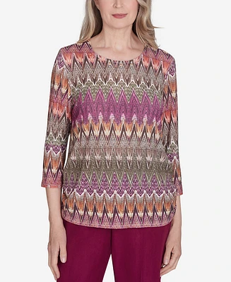 Alfred Dunner Women's Wine Country Chevron Textured Crew Neck Top