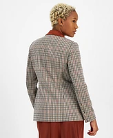 Bar Iii Women's Plaid Contrast-Collar Faux-Double-Breasted Blazer, Created for Macy's