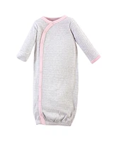 Touched by Nature Baby Girls Organic Cotton Side-Closure Snap Long-Sleeve Gowns 3pk, Pink Gray Scribble, Preemie