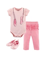 Little Treasure Baby Girls Cotton Bodysuit, Pant and Shoe 3pc Set