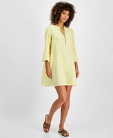 Charter Club Women's Linen Embellished Split-Neck Mini Dress, Created for Macy's