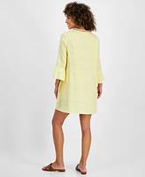 Charter Club Women's Linen Embellished Split-Neck Mini Dress, Created for Macy's