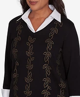 Alfred Dunner Women's Rue Rivoli Beaded Embroidered Cozy Two One Top