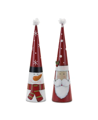 Slickblue Santa and Snowman Cone Decorations: Set of 2 Festive Holiday Figures