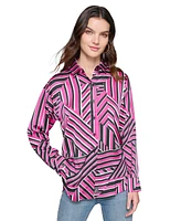 Karl Lagerfeld Paris Women's Oversized Printed Button-Down Top, Regular & Petite