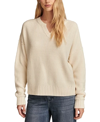 Lucky Brand Women's Striped Notched-Neck Sweater