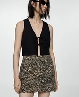 Mango Women's Leopard-Print Denim Mini-Skirt