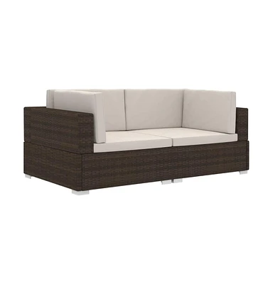 vidaXL Sectional Corner Chairs 2 pcs with Cushions Poly Rattan Brown