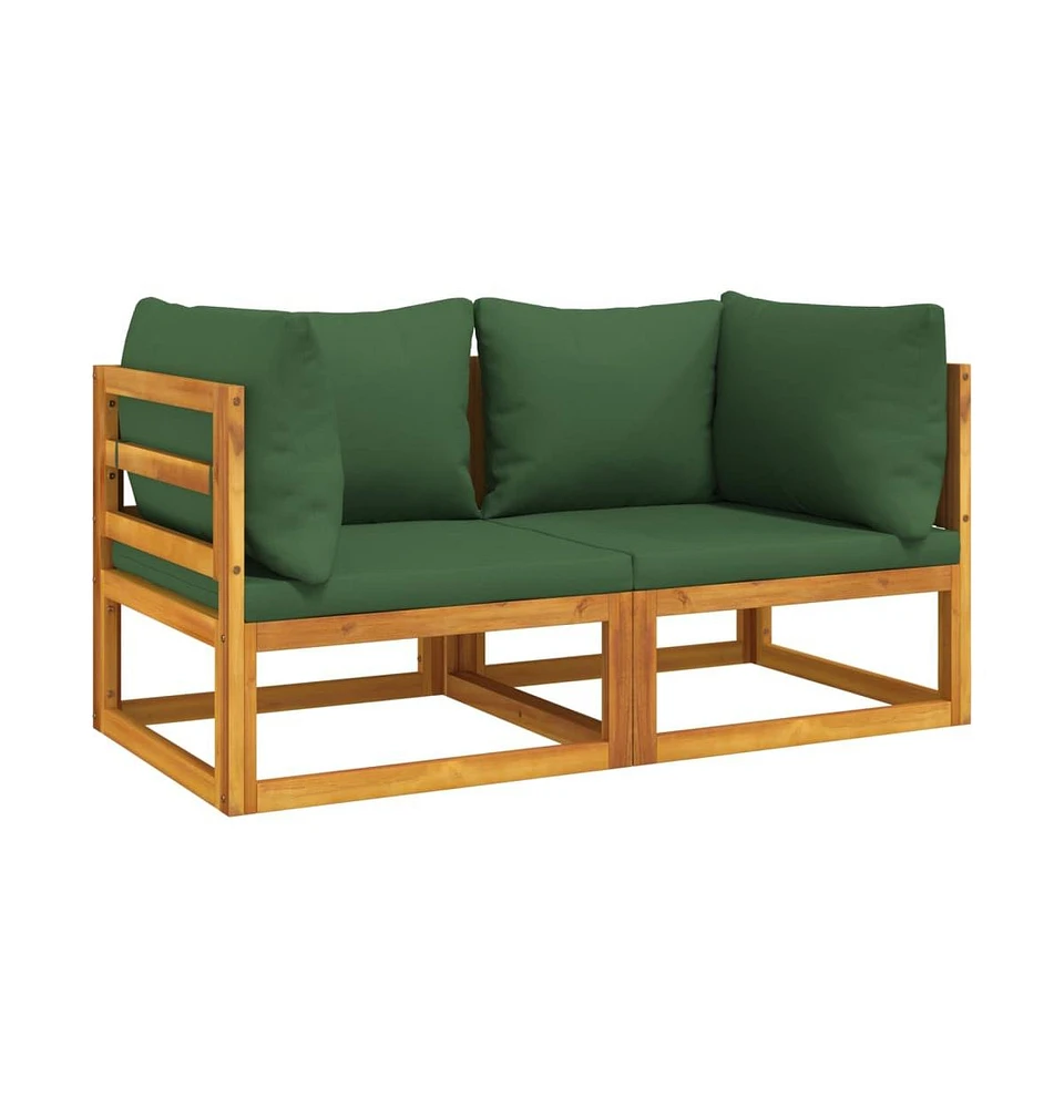 vidaXL Sectional Corner Sofas 2 pcs with Green Cushions Solid Wood Acacia