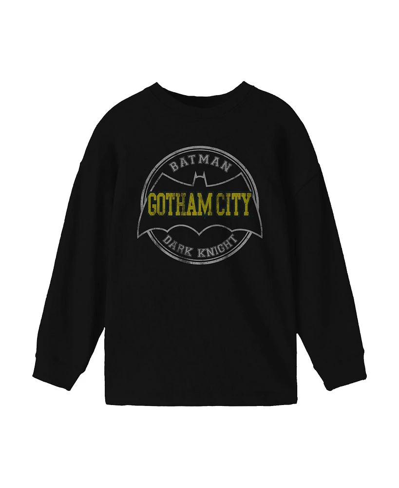 Batman Boys Gotham City Logo Black Long Sleeve Shirt