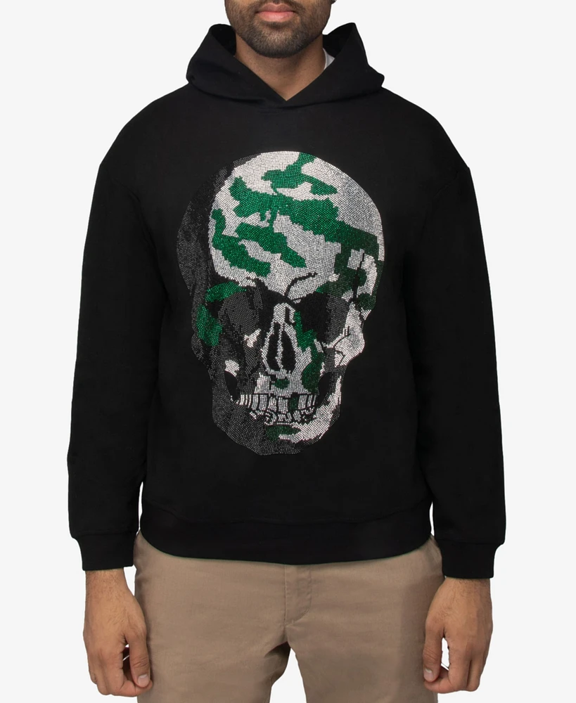 Spring + Mercer Men's Rinestone Embellished Skull Pullover Hoodie