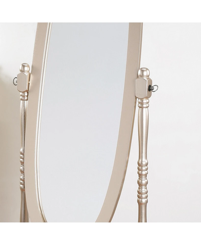 Traditional Queen Anna Style Wood Floor Cheval Mirror, Gold Finish