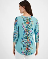 Jm Collection Petite Autumn Foliage 3/4-Sleeve Top, Created for Macy's