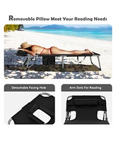 Gymax Set of 2 Beach Chaise Lounge Chair Folding Reclining w/ Facing Hole Turquoise