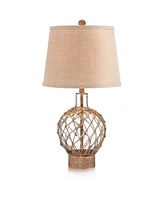 360 Lighting Modern Coastal Nautical Table Lamp 27" Tall Clear Glass Natural Rope Net Burlap Brown Fabric Drum Shade Decor for Bedroom Living Room Hou