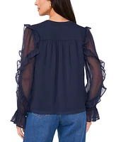 1.state Women's Tie-Neck Ruffled Sheer-Sleeve Blouse