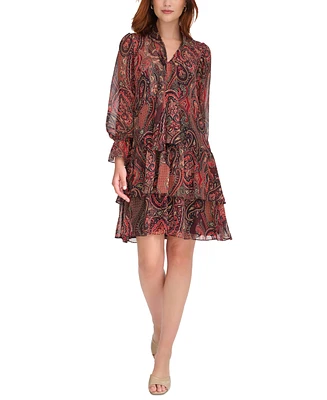 Tommy Hilfiger Petite Chiffon Tiered Paisley-Print Dress