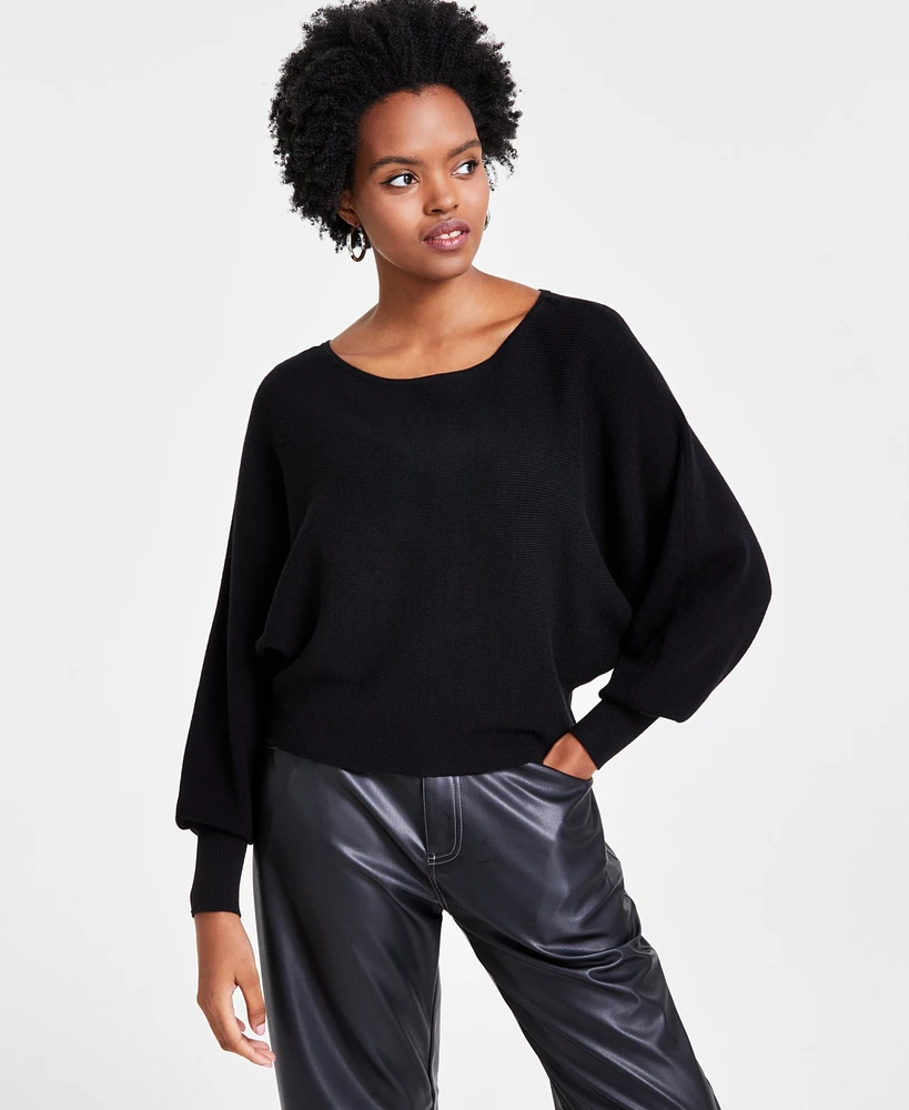 Bar Iii Women's Ribbed Boat-Neck Dolman-Sleeve Sweater, Created for Macy's