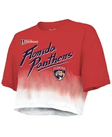 Majestic Women's Aleksander Barkov Red Florida Panthers 2024 Stanley Cup Champions Dip Dye Boxy Cropped Name Number T-Shirt