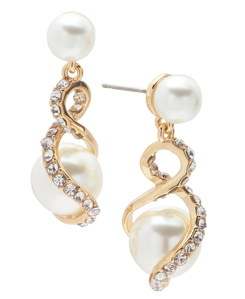 Charter Club Gold-Tone Pave & Imitation Pearl Drop Earrings, Created for Macy's