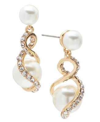 Charter Club Gold-Tone Pave & Imitation Pearl Drop Earrings, Created for Macy's