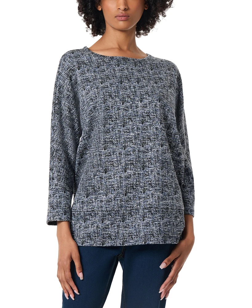 Jones New York Petite Scratch-Knit Jacquard Dolman-Sleeve Top