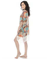 White Mark Women's Sheer Fringe Kimono
