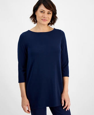 Jm Collection Women's Boat-Neck 3/4-Sleeve Top, Created for Macy's